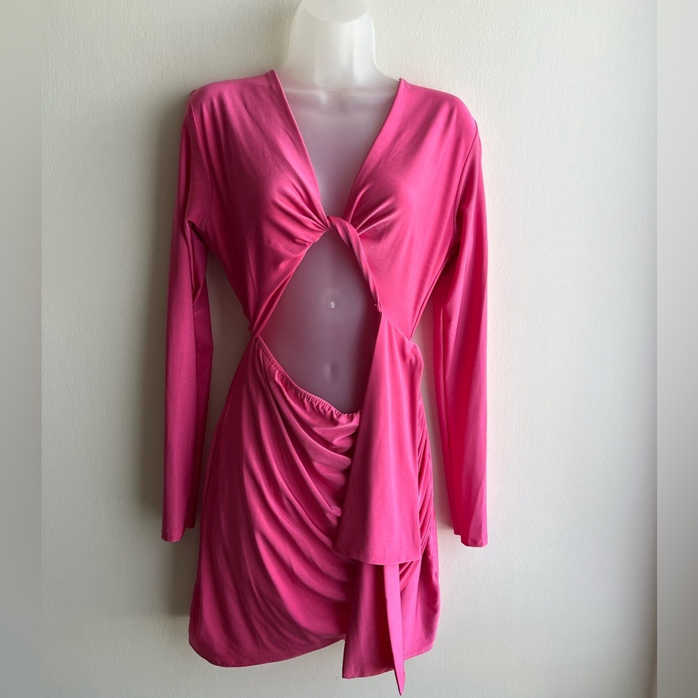 PrettyLittleThing Women’s Size 10 Hot Pink Wrap Cocktail Party Dress